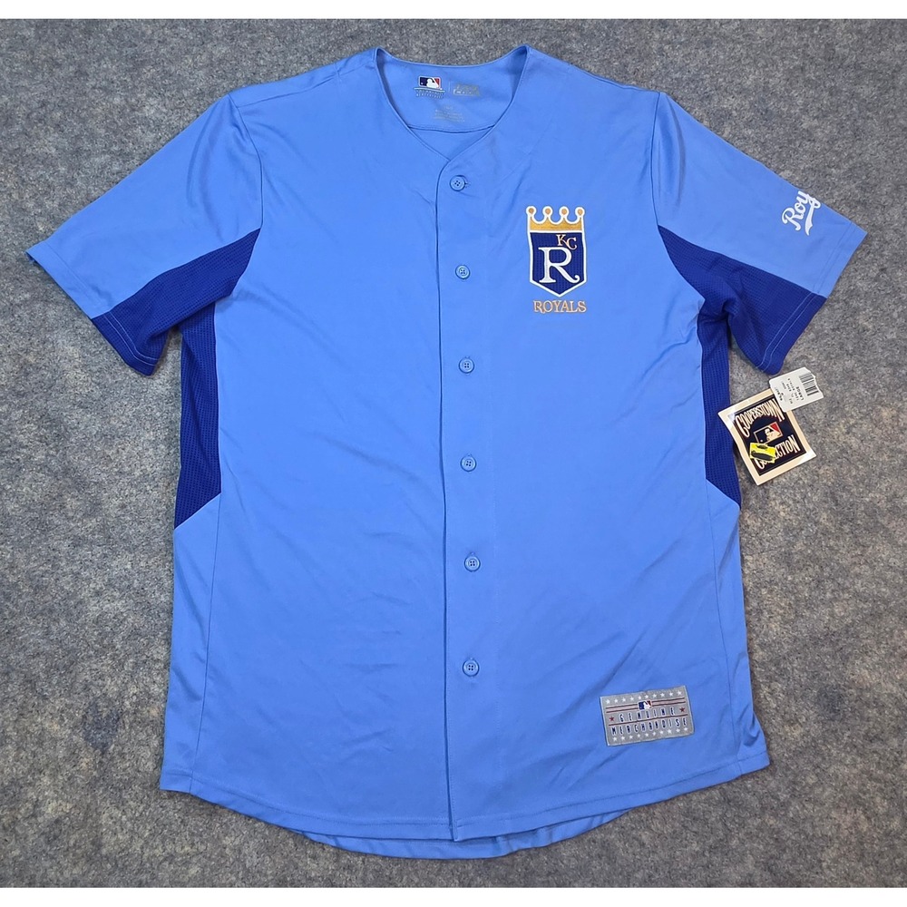 MLB Kansas City Royals Cooperstown Collection TX3 Cool Jersey Blue Mens L NWT